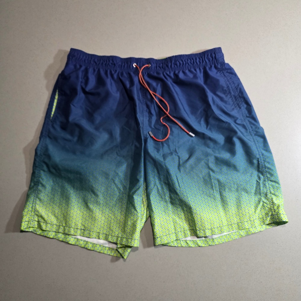 Bugatchi Mens XXL Swim Trunks Blue Lime Green Ombre Citrus Print Board Shorts